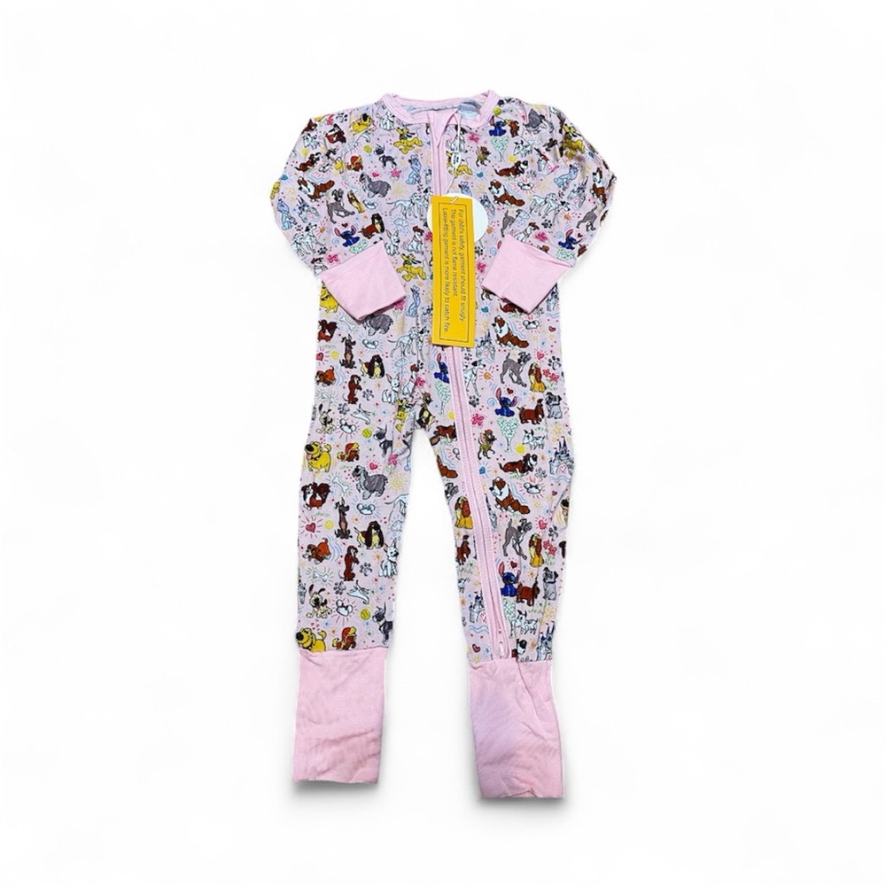 Disney Dogs Kids Bamboo zippy Footie with Characters - Pink and Multicolor
